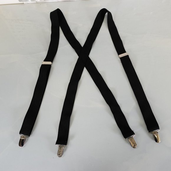 PELICAN Suspender Mens Silver Black Clip On Adjustable‎ Strap Stretch X Back USA - Picture 1 of 7